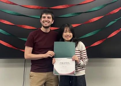 Bill Katsianos with awardee Bella Dai
