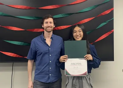 Joe Guiness with awardee Grace Lin