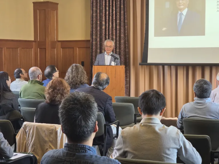 Feng Sheng Hu gives opening remarks in Duncker Hall