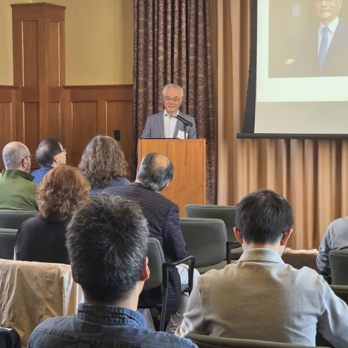 Feng Sheng Hu gives opening remarks in Duncker Hall